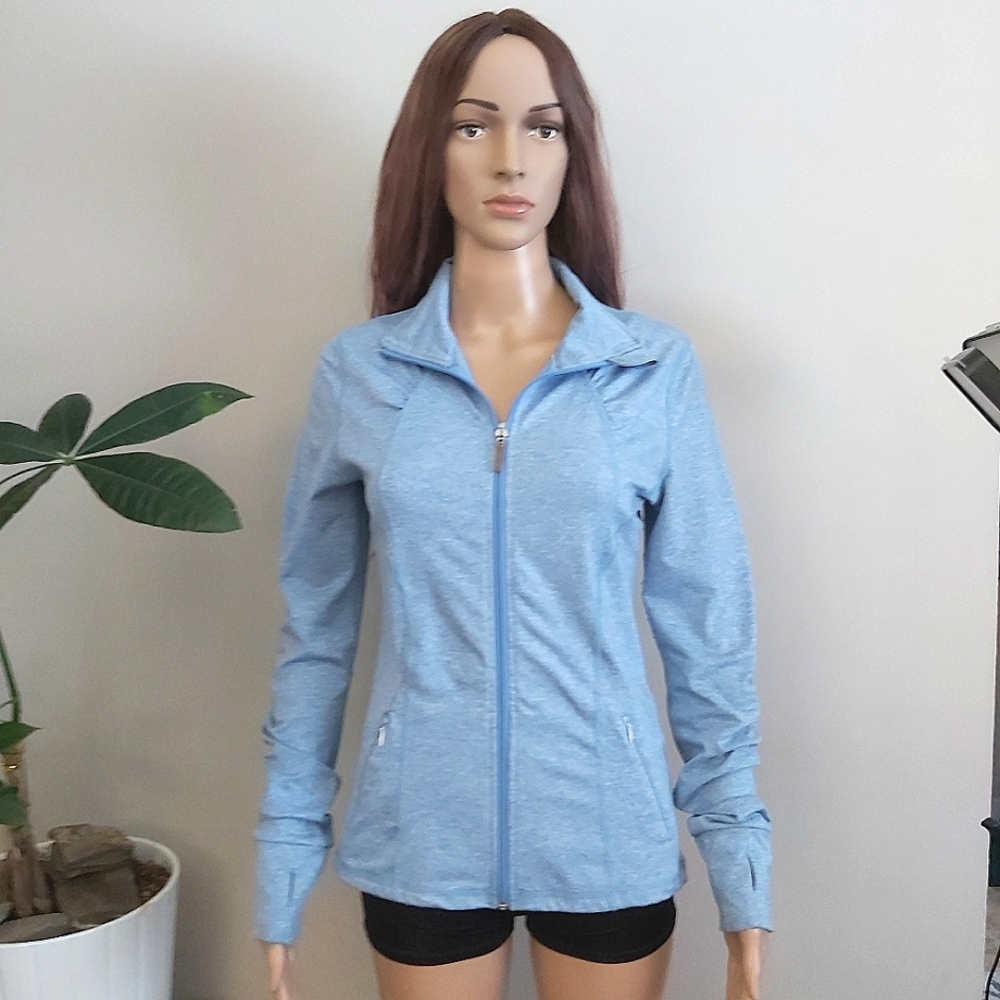 One Tooth light blue zip up sweatshirt after workout running